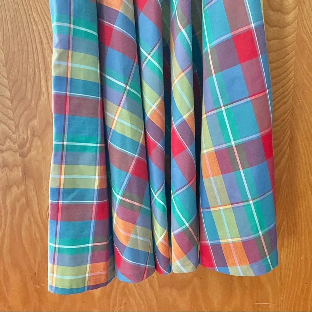 Vintage plaid picnic dress, blue & red with matching belt, side buttons, medium - Picture 6 of 10